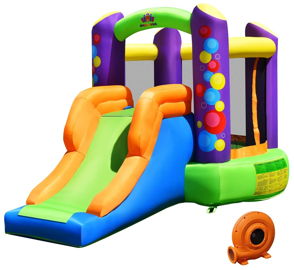 Costway Castello gonfiabile 3 in 1 con 3 pareti a rete, Scivolo gonfiabile con compressore per interno ed esterno