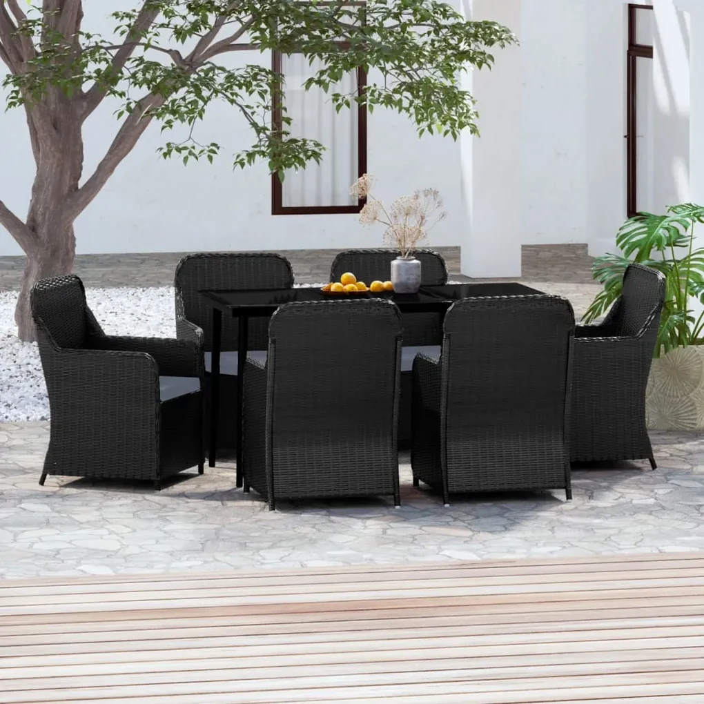 Set da pranzo da giardino 7 pz con cuscini nero