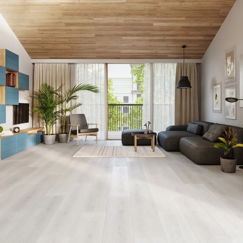 Pavimento SPC  in spc flottante clic passaggio molto intenso Takeda Oak grigio Sp 4 mm