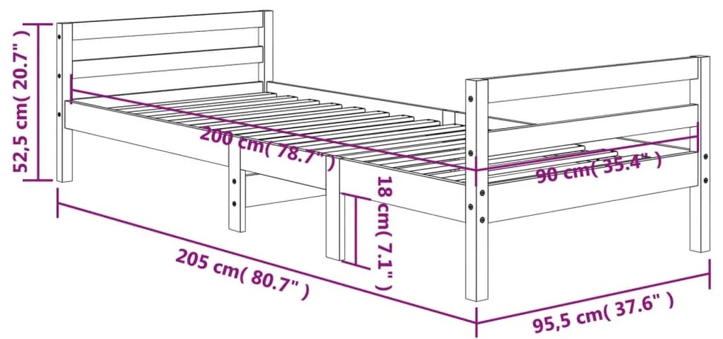 Giroletto Marrone Cera 90x200 cm in Legno Massello di Pino