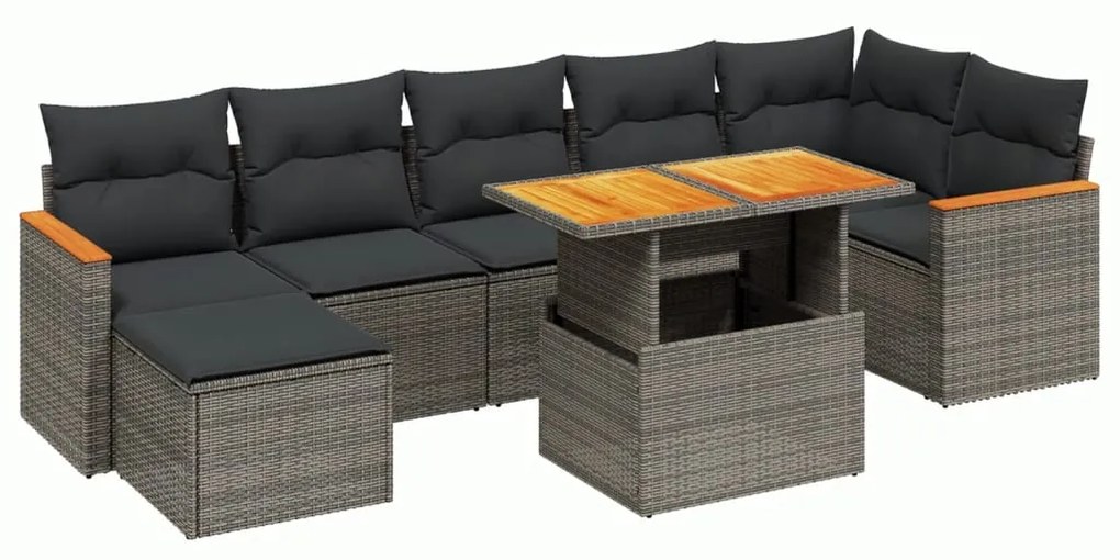 Set divano da giardino 8 pz con cuscini grigio in polyrattan