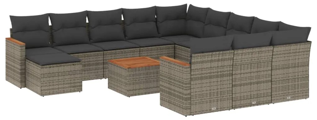 Set Divani da Giardino 13 pz con Cuscini Grigio in Polyrattan