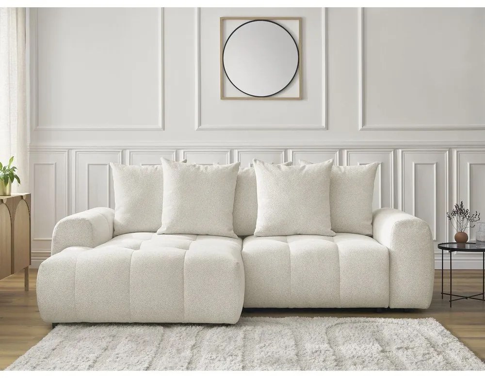 Divano angolare bianco allungabile/con contenitore (con penisola a sinistra/con chaise lounge) con rivestimento in ciniglia Roxelane – Bobochic Paris