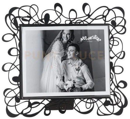 Portafoto di design scarabocchio maxi orizzontale nero in ferro e p...