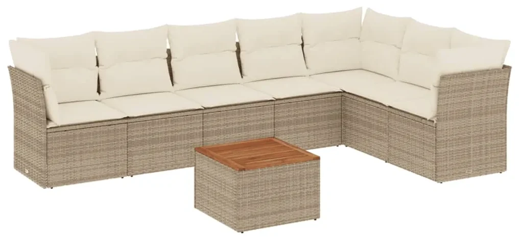 Set divano da giardino 8 pz con cuscini beige in polyrattan