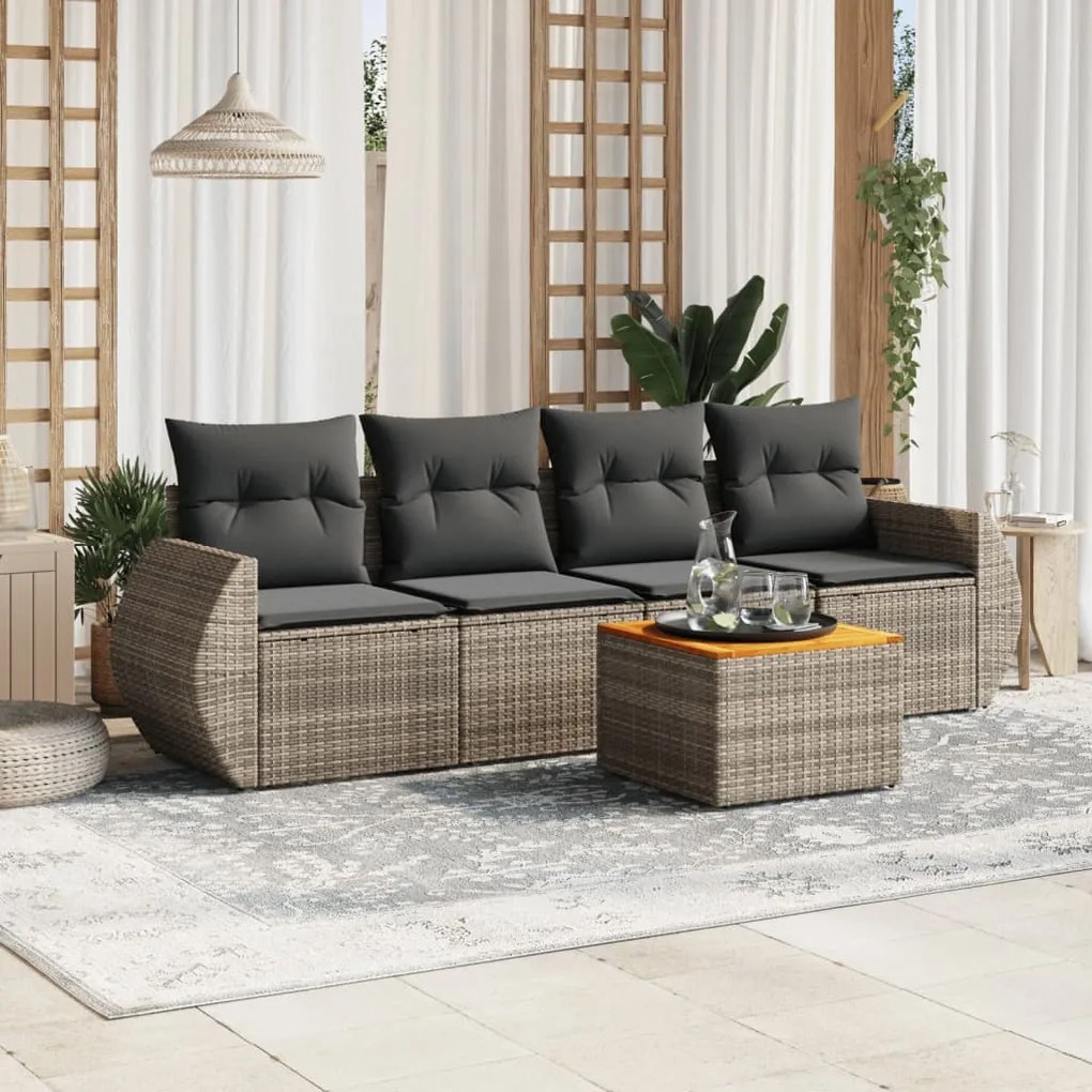 Set divano da giardino 5 pz con cuscini grigio in polyrattan