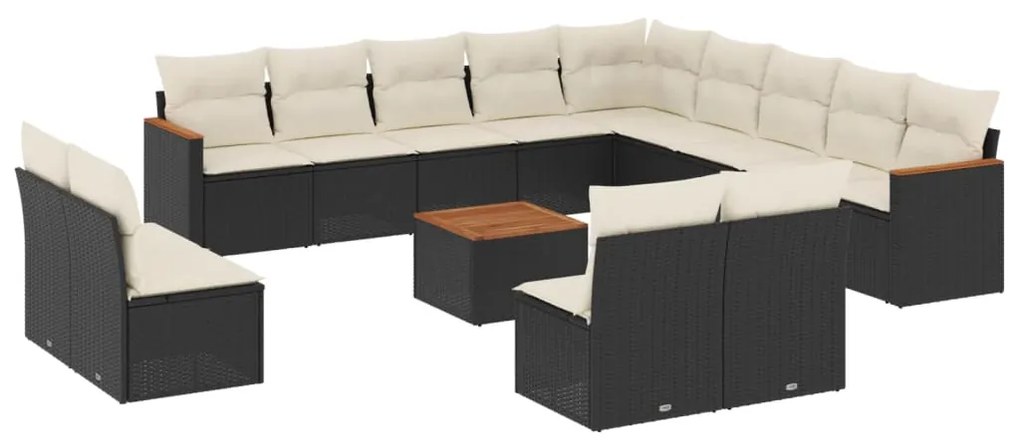 Set Divani da Giardino 14pz con Cuscini in Polyrattan Nero