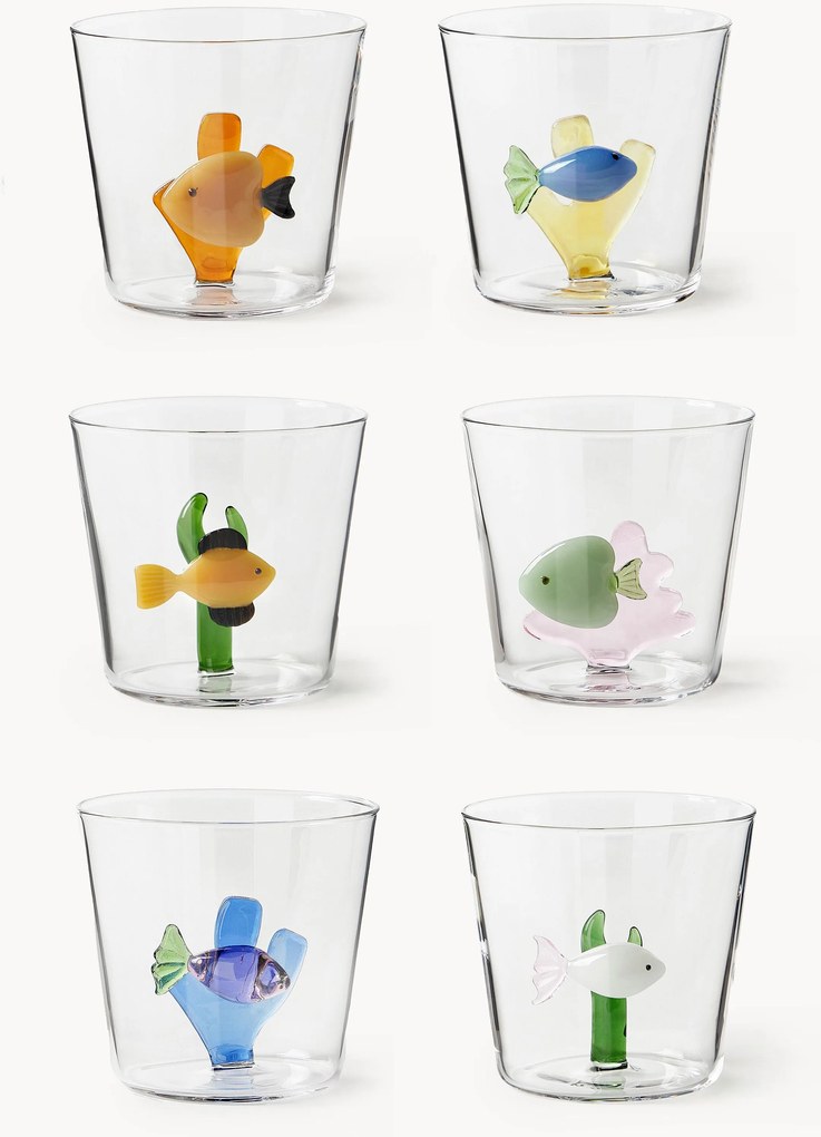 Set 6 bicchieri acqua in vetro borosilicato fatti a mano Marine Garden