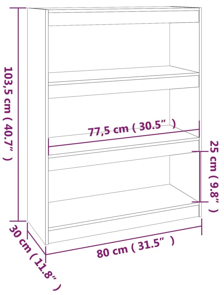 Libreria/Divisorio 80x30x103,5 cm in Legno Massello di Pino