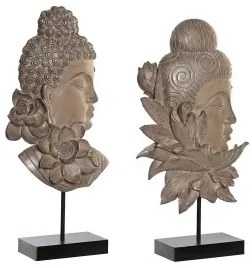 Statua Decorativa DKD Home Decor 23 x 8 x 42 cm Nero Marrone Buddha Orientale (2 Unità)