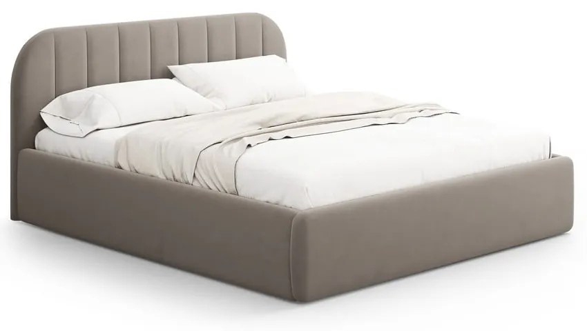 Letto matrimoniale imbottito marrone chiaro con contenitore con rete inclusa 200x200 cm Juno – Windsor &amp; Co Sofas