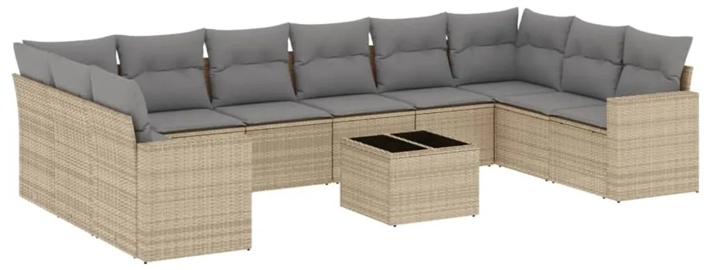 Set divani da giardino 11 pz con cuscini beige in polyrattan