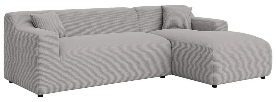 Divano angolare grigio chiaro (con penisola a destra e chaise lounge) rivestito in velluto a coste Martin – Ropez