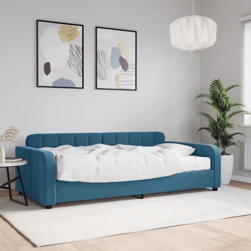 Divano Letto Con Materasso Blu 100x200 Cm İn Velluto /