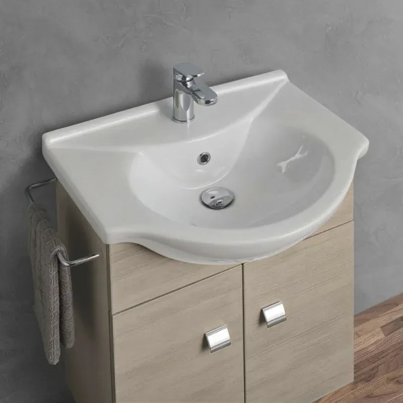 Mobiletto da bagno sospeso 55 cm rovere grigio con lavabo e specchio incluso