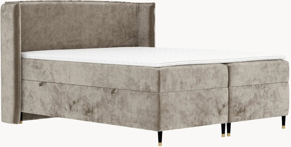 Letto boxspring in ciniglia fatto a mano con contenitore Segni, H4