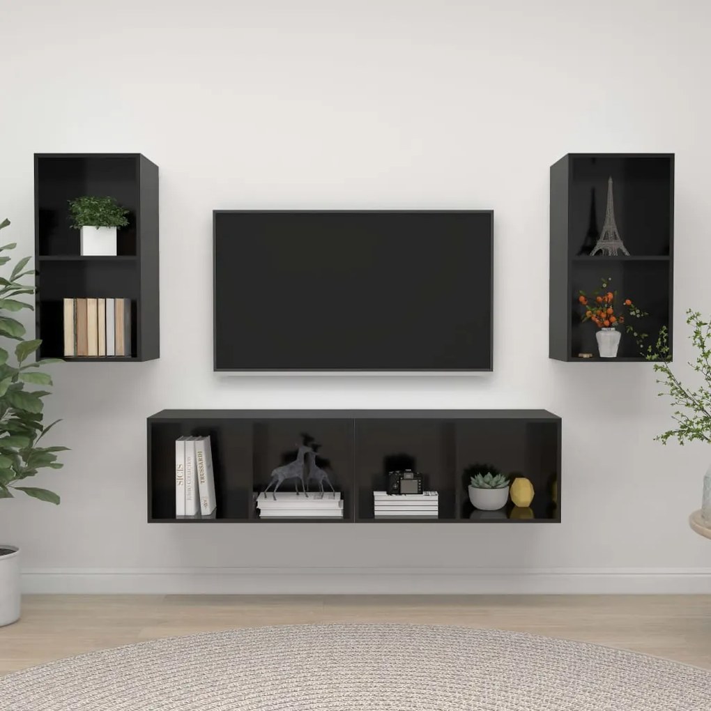 Mobile Tv A Parete 4 Pz Nero Lucido İn Truciolato /