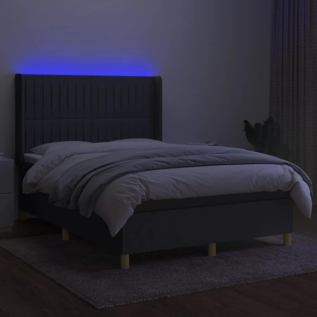 Letto a molle materasso e led grigio scuro 140x200cm in tessuto