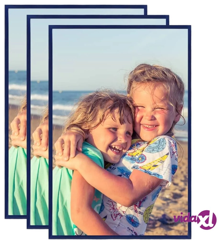 vidaXL Cornici Foto Collage 3 pz da Parete o Tavolo Blu 42x59,4 cm MDF