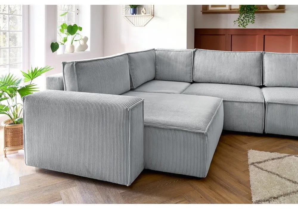Divano angolare in velluto a coste grigio chiaro, angolo sinistro Nihad modular - Bobochic Paris