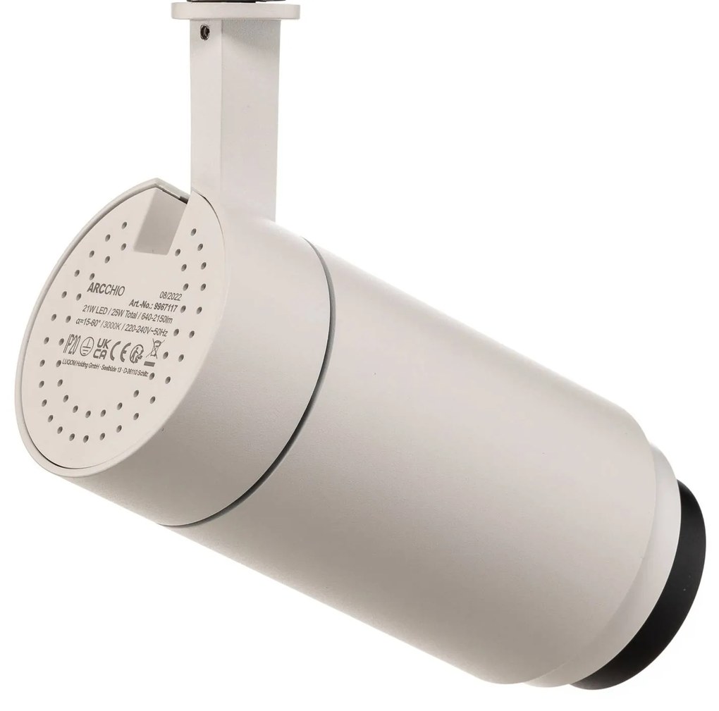 Arcchio Nanna Faretto a binario LED bianco 3000K 21W, Bianco / Opale, Studio / Ufficio, Alluminio