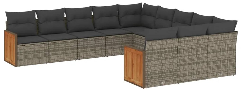 Set divani da giardino 11 pz con cuscini in polyrattan grigio