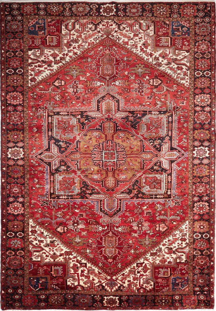 Heriz Tappeto 360 x 250 Rosso (Iran) Annodato A Mano