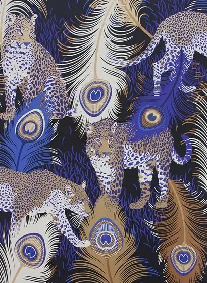 Matthew Williamson Carta da parati Leopardo - Black/ Electric Blue/ Metallic Bronze