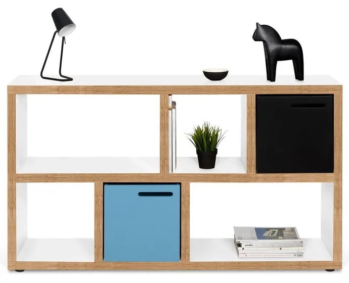 Libreria bianca con bordo in legno 150x83 cm Berlin - TemaHome