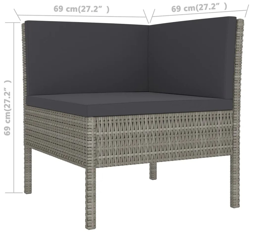 Set divani da giardino 6 pz con cuscini in polyrattan grigio