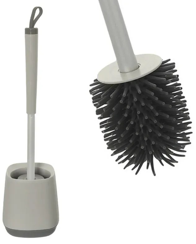 Portascopino da appoggio grigio e grigio scuro con setole in silicone