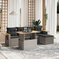 Set Divano da Giardino 6 pz con Cuscini Grigio in Polyrattan 3271732