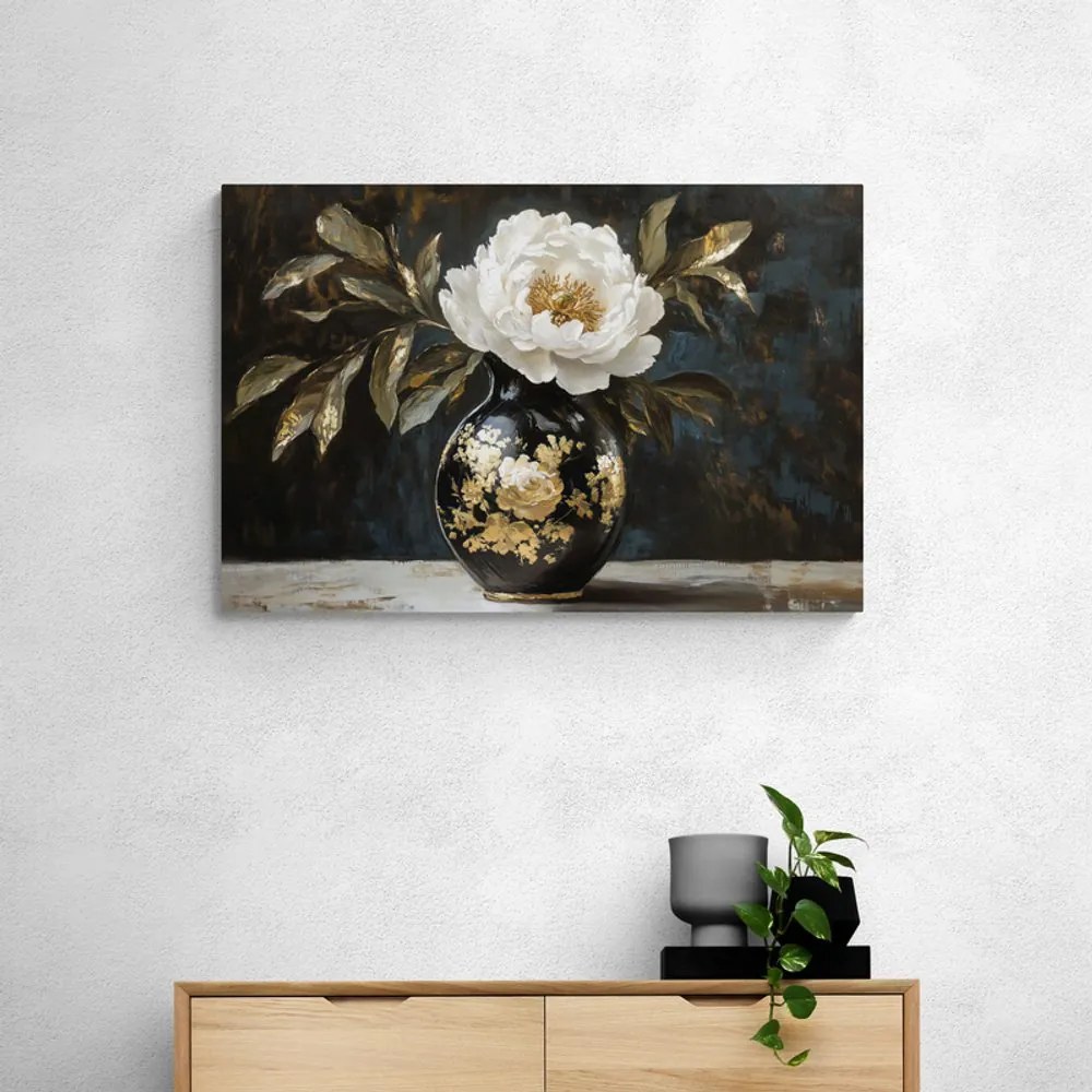 Stampa su tela – Imitazione di pittura a olio di fiore nel vaso