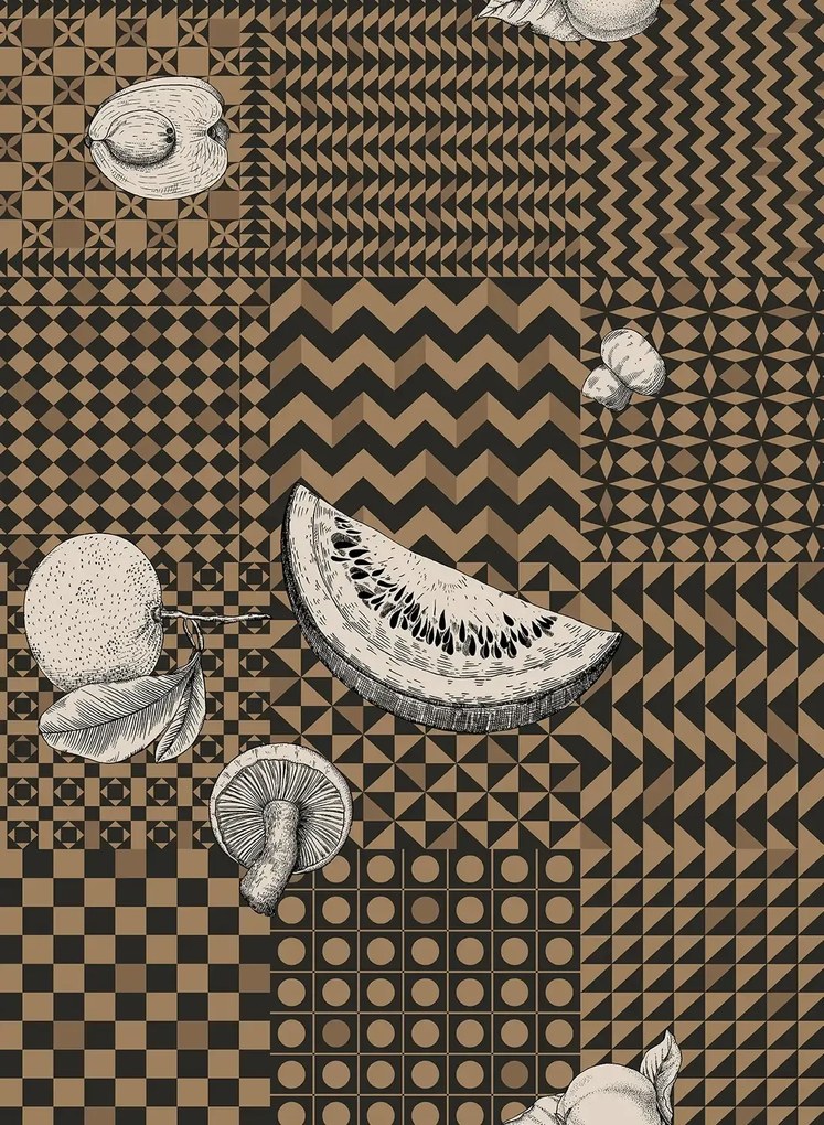 Cole & Son Carta da parati Frutta e Geometrico - Black/ White/ Gold