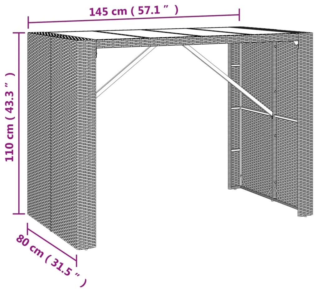 Set Bar da Giardino 5 pz con Cuscini in Polyrattan Nero