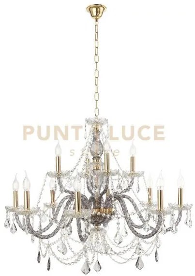 Lampadario opera 12 luci trasparente e fume' attacco e14 vetro e cr...