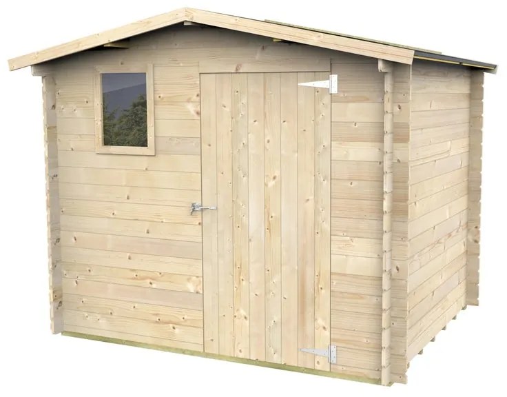 Casetta da giardino in legno Lucy naturale con porta battente semplice, superficie interna 4.91 m² e spessore parete 19 mm