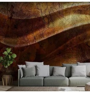 Carta da parati - Liquid gold - abstract wavy composition with leaf patterns Standard 250x175