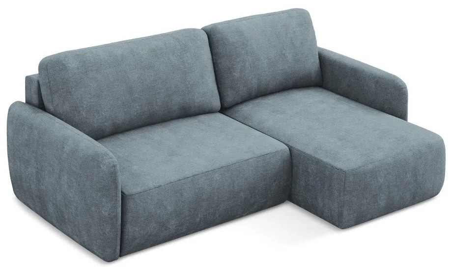 Divano angolare blu polveroso allungabile/con contenitore (con penisola a destra/con chaise lounge) con rivestimento in ciniglia Lilo – Makamii