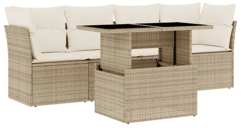 Set divano da giardino 5 pz con cuscini beige in polyrattan