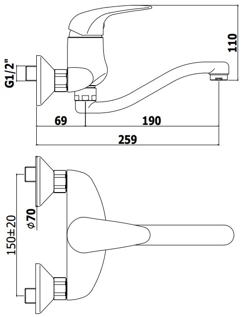 Paffoni duemila du159 miscelatore lavello a muro monocomando con canna 20 cm orientabile cromo