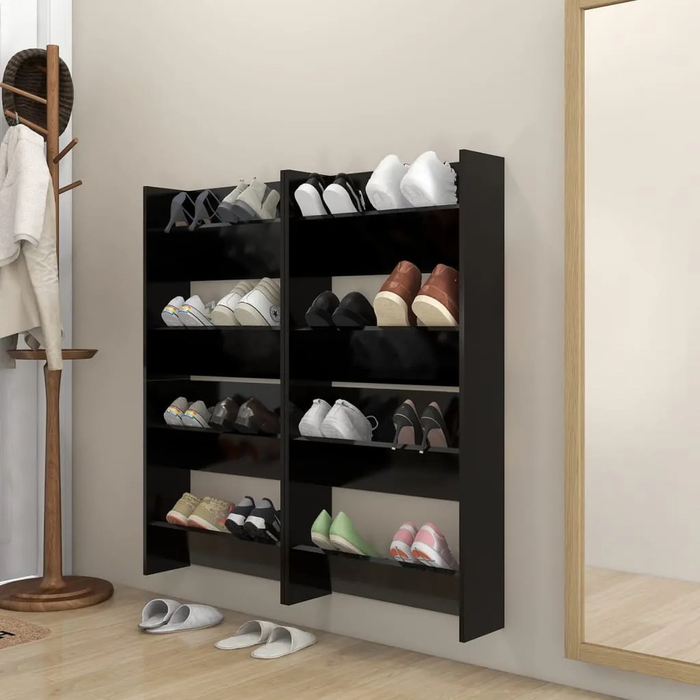 Scarpiere A Muro 4 Pz Nere 60x18x60 Cm İn Legno Multistrato /