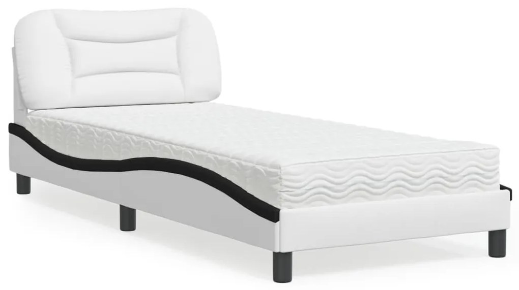 Letto con materasso nero e bianco 90x200 cm in similpelle