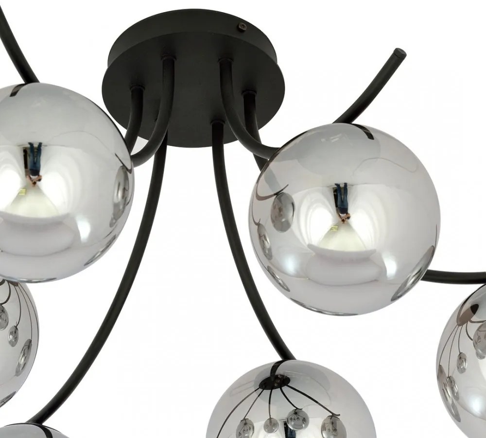 Lampadario da Soffitto in Acciaio e Vetro BOSTON 6 Nero 6xE14 Colore delle Sfere Grafite