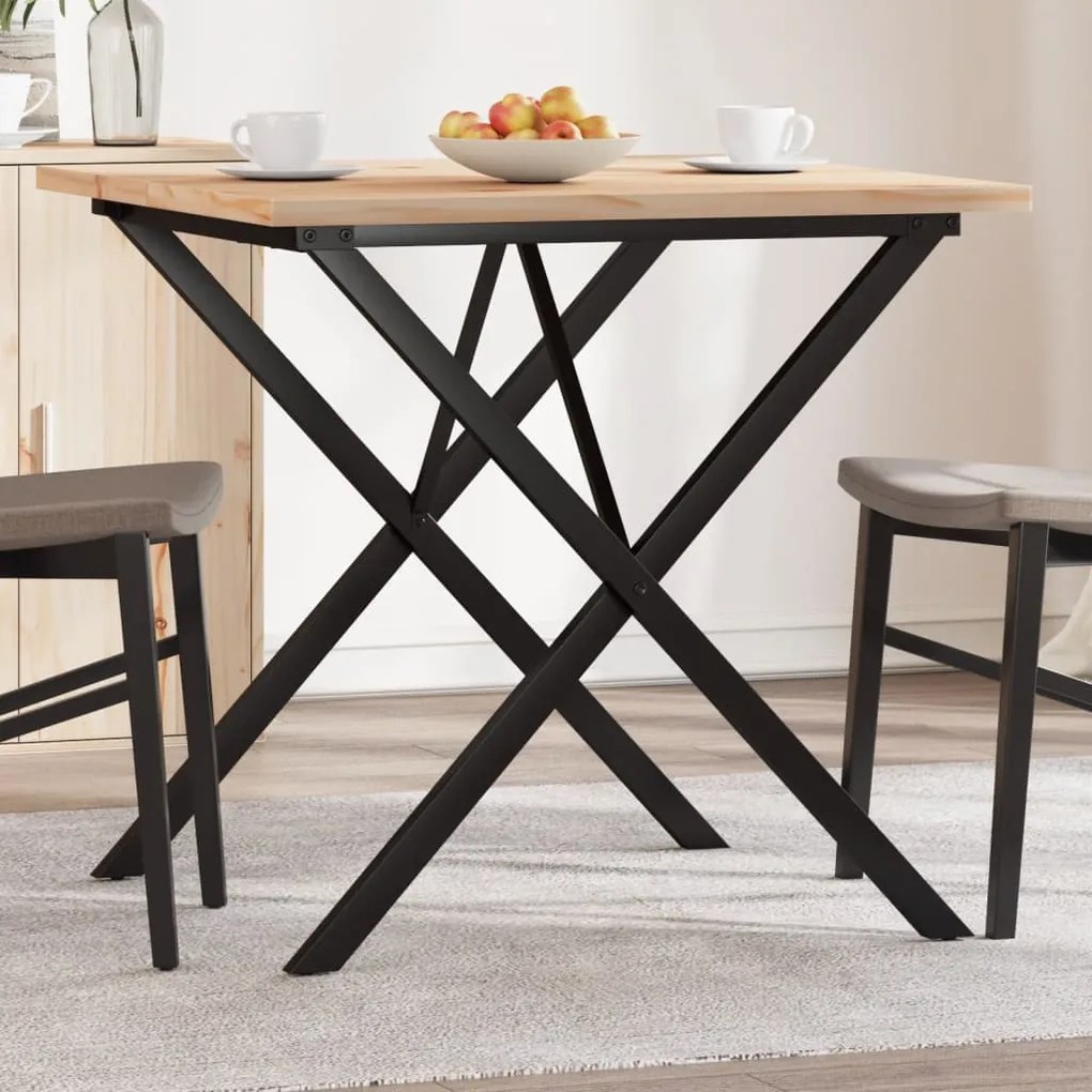 Tavolo Da Pranzo Telaio A X 80x80x75,5 Cm Legno Pino E Acciaio /