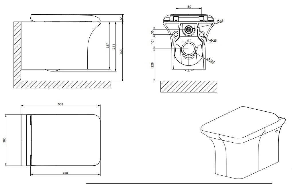 Wc Sospeso A Parete 6 litri In Ceramica Bianco lucido Ispa 42113 Gessi