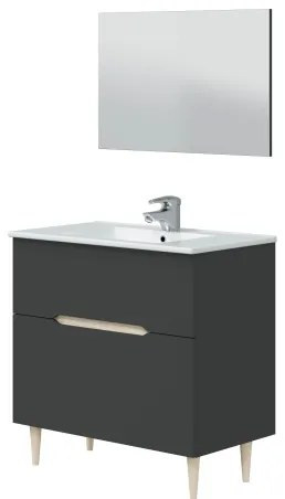 Mobile Bagno Da Terra 80 Cm Con Lavabo E Specchio Denver Rovere/Antracite