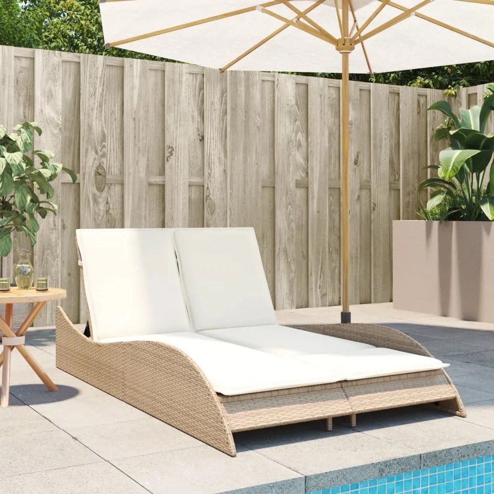 Lettino prendisole con cuscini beige 114x205x73 cm polyrattan