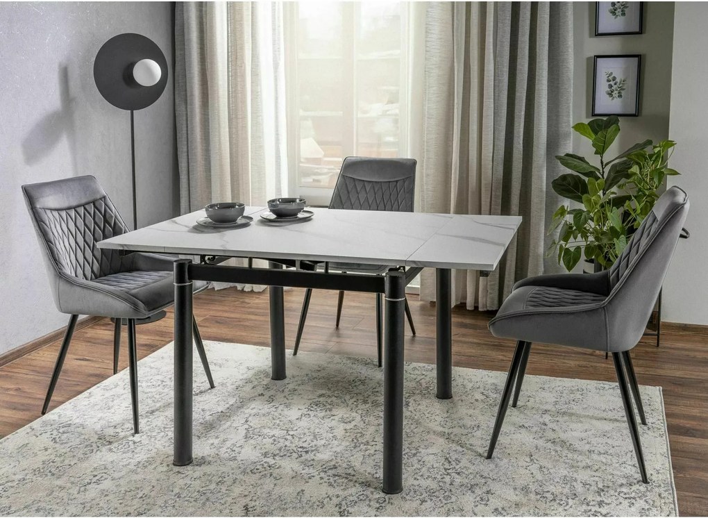 Tavolo GD-082 in MDF effetto marmo bianco – 80/131x80x75 cm
