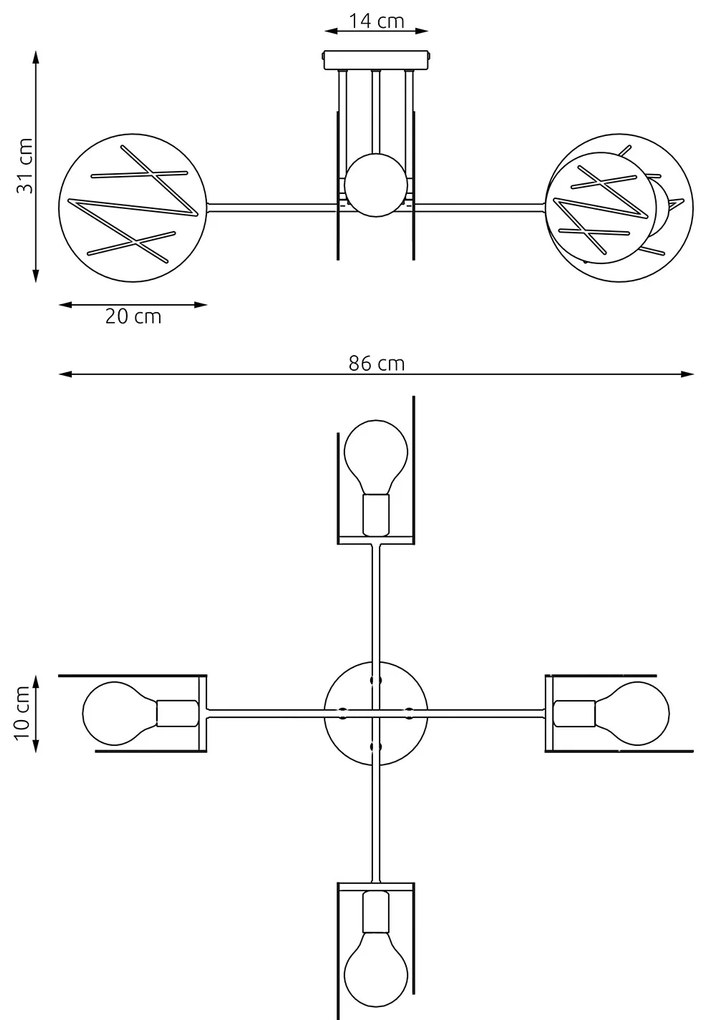 Plafoniera 4 Luci Plutone In Acciaio Bianco A Bracci E Diffusori A Cerchio